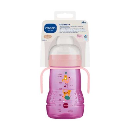 Тренировъчно шише за пиене в розово MAM, 220ml за 4+ месеца
